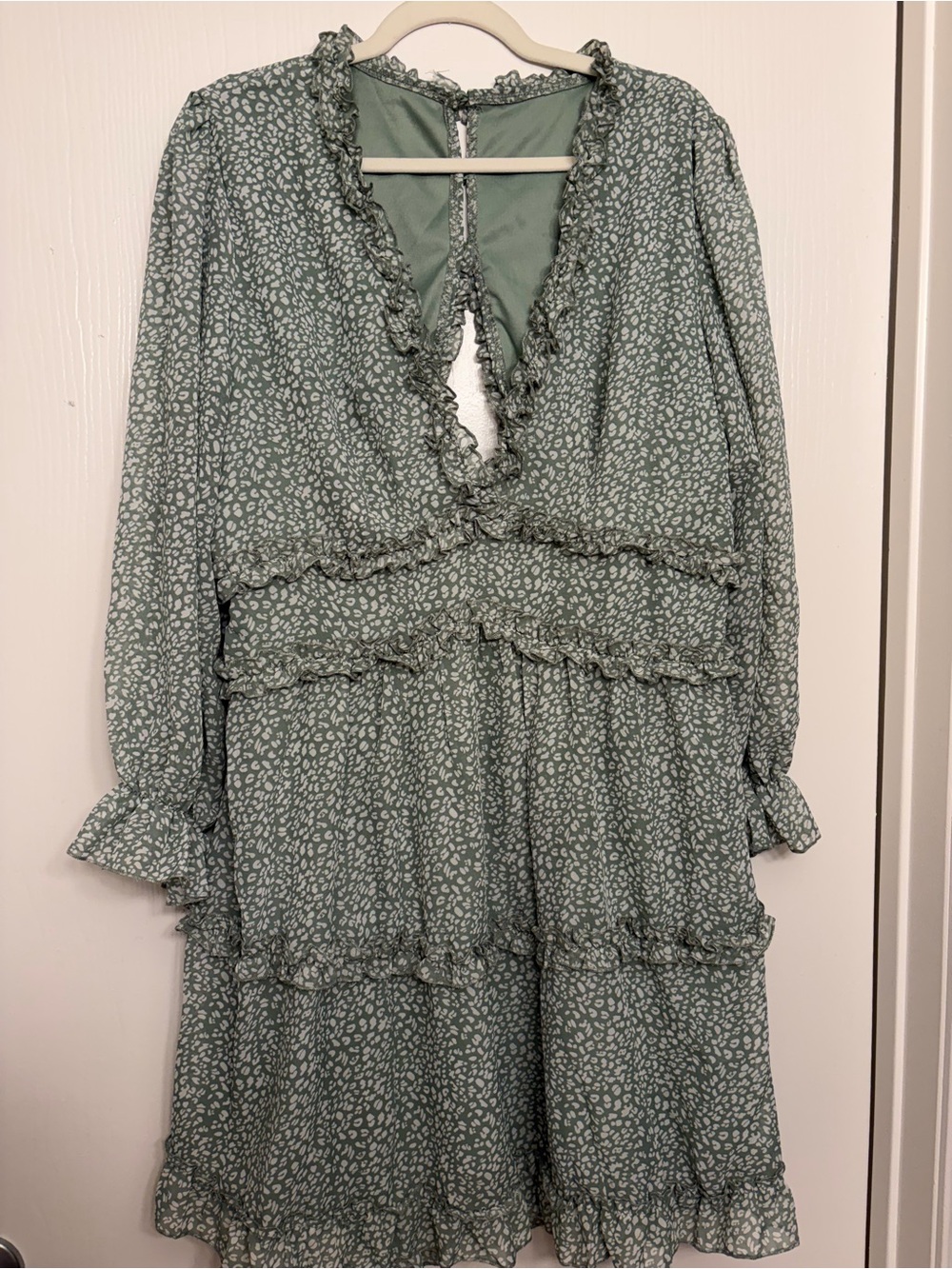 Amazon Sage Green Ruffled Tiered Long Sleeve Dress